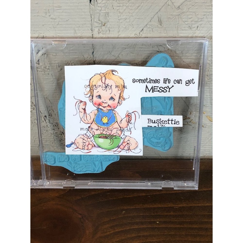 Stamping Bella Buskettie Cling Rubber Stamp Baby Eating Spaghetti, baby cards